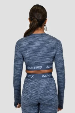Icon Lite Long Sleeve Crop Top - Deep Indigo/Province/Greyed Indigo -Montirex Sale Store ICON CONTRAST 2.0 CROP DEEP INDIGO PROVINCE GREYED INDIGO close back