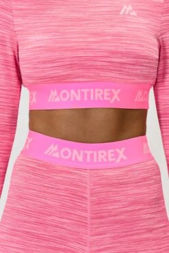Icon Lite Long Sleeve Crop Top - Pink Multi -Montirex Sale Store ICON LITE LS CROP FUCHSHIA CANDY FLOSS PINK ROSE FRAMBOISE band detail