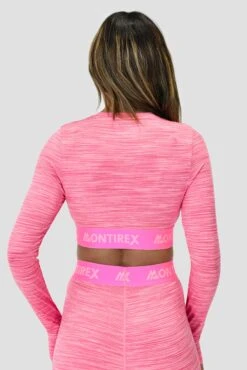 Icon Lite Long Sleeve Crop Top - Pink Multi -Montirex Sale Store ICON LITE LS CROP FUCHSHIA CANDY FLOSS PINK ROSE FRAMBOISE close back