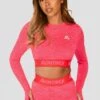 Trail Icon Long Sleeve Crop - Neon Pink/Red