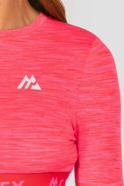 Trail Icon Long Sleeve Crop - Neon Pink/Red -Montirex Sale Store TRAIL ICON LS CROP NEON PINK MAGENTA PINK PUNCH SHOCKING PINK FIESTA RED logo detail